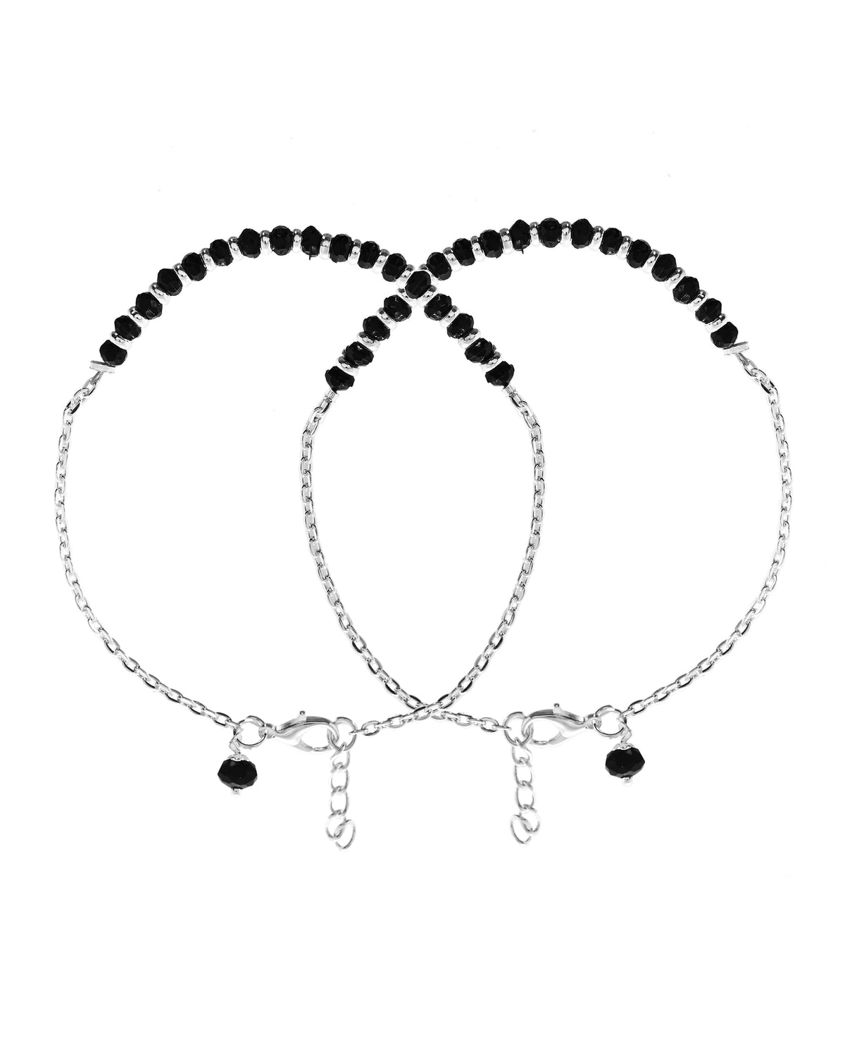 VOJ Set Of 2 Silver-Plated Artificial Beads Stainless Steel Anklet | Grocsy