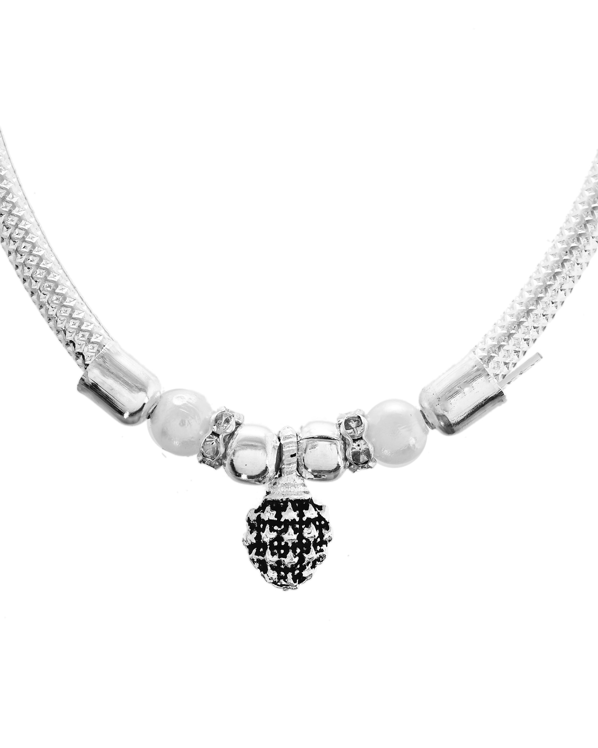 VOJ Set of 2 Silver Plated Stainless Steel Elasticated Anklet | Grocsy