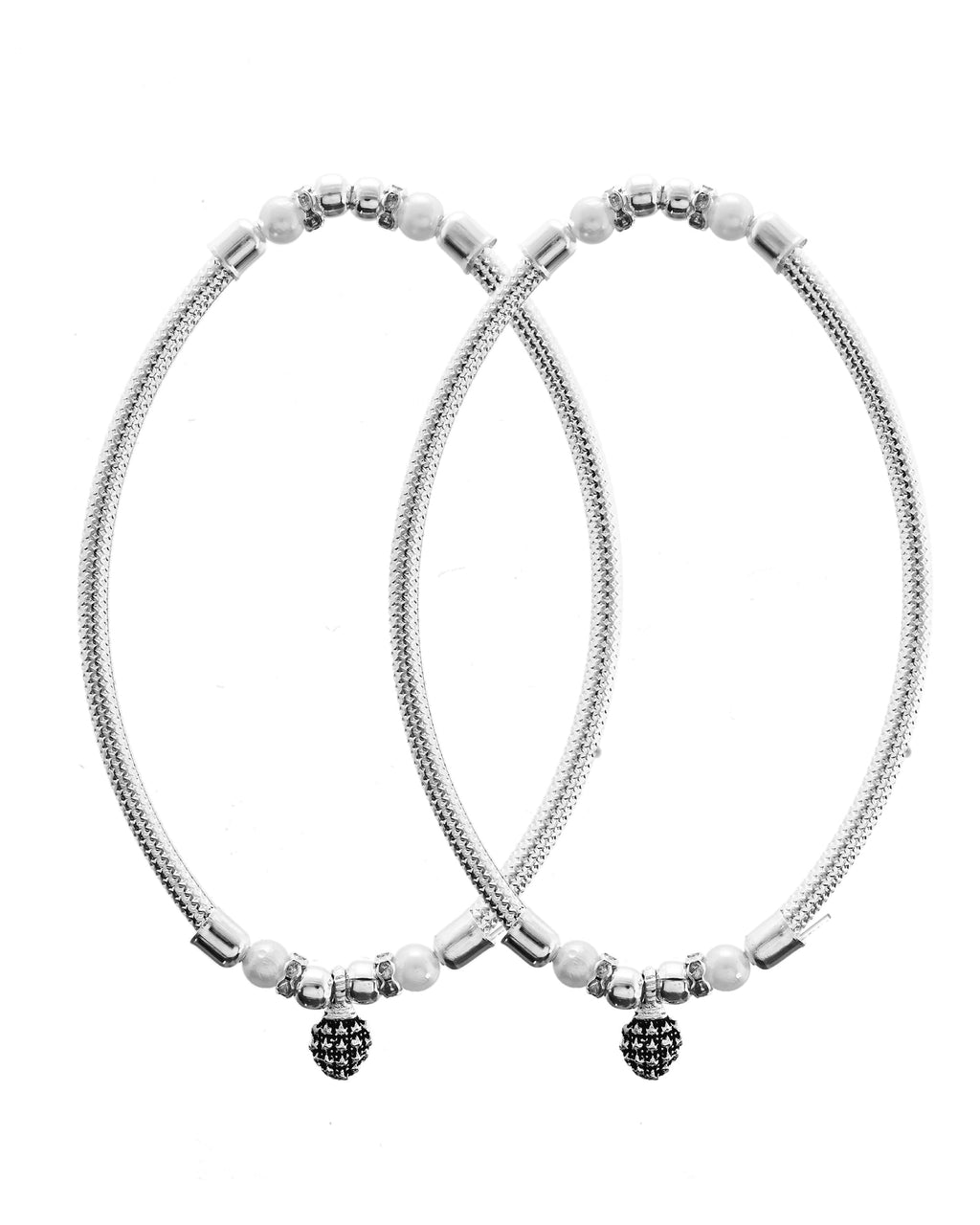 VOJ Set of 2 Silver Plated Stainless Steel Elasticated Anklet | Grocsy