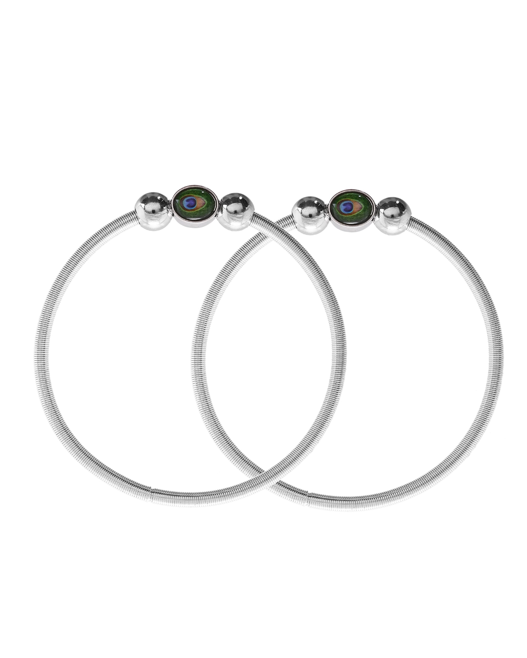 VOJ Set of 2 Silver Plated Elasticated Evil Eye Anklet | Grocsy