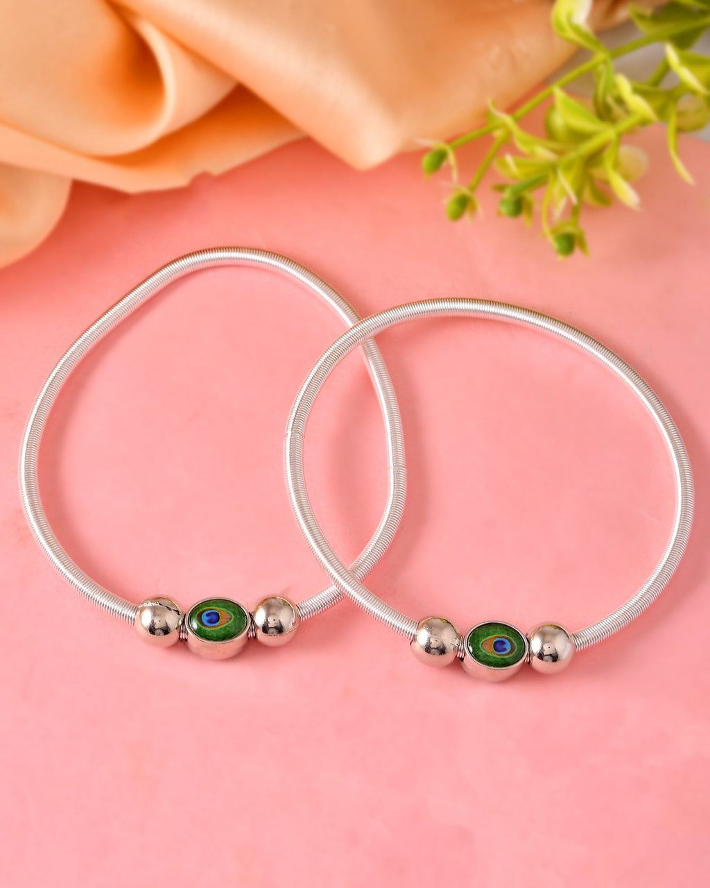 VOJ Set of 2 Silver Plated Elasticated Evil Eye Anklet | Grocsy