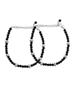VOJ Set of 2 Silver Plated Artificial Beads Studded Anklet | Grocsy