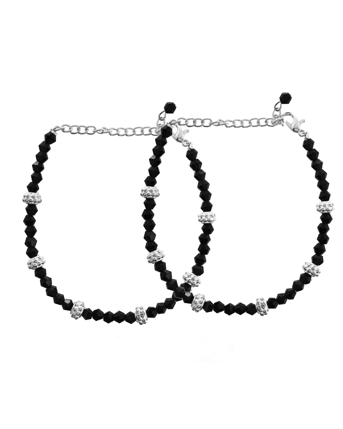 VOJ Set of 2 Silver Plated Artificial Beads Studded Anklet | Grocsy