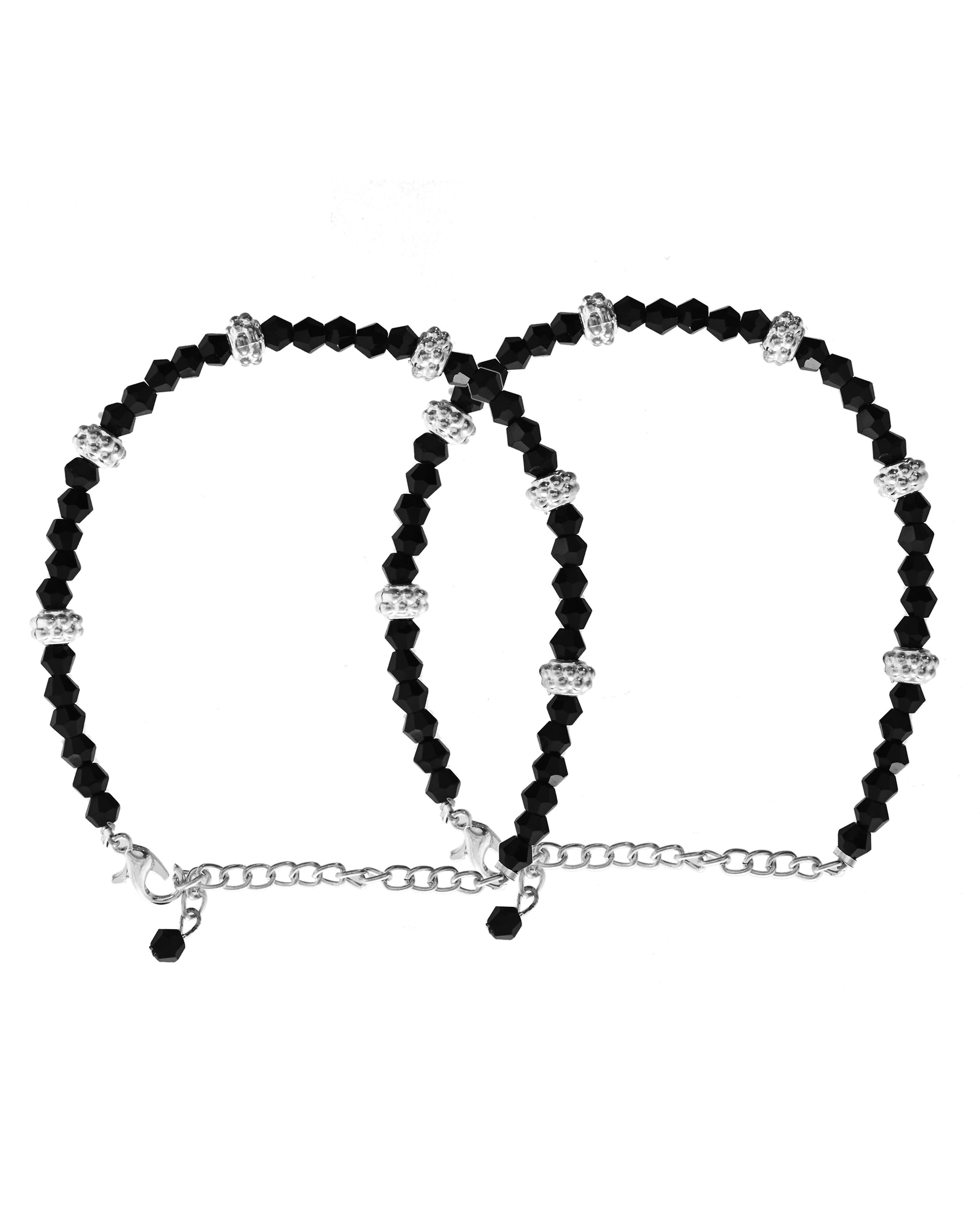 VOJ Set of 2 Silver Plated Artificial Beads Studded Anklet | Grocsy