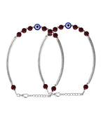 VOJ Set of 2 Silver Plated Artificial Beads Studded Evil Eye Anklet | Grocsy