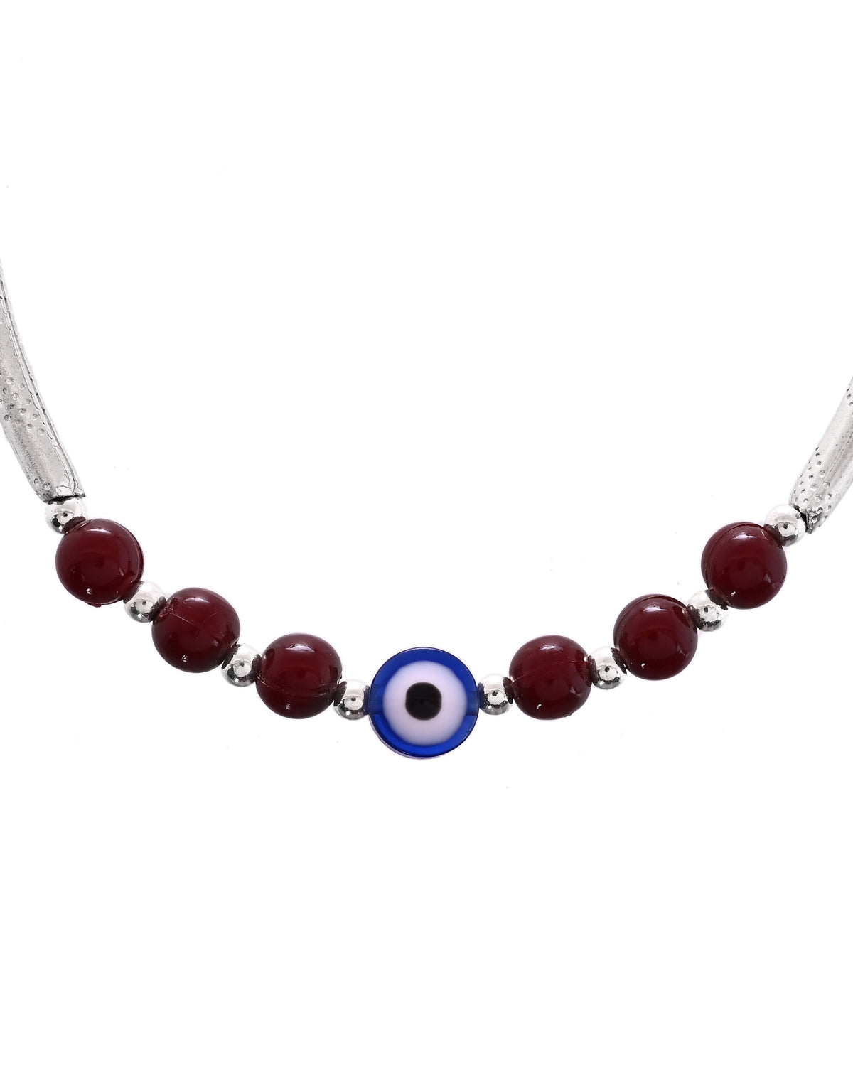 VOJ Set of 2 Silver Plated Artificial Beads Studded Evil Eye Anklet | Grocsy