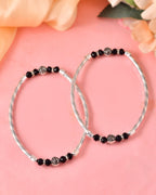 VOJ Set of 2 Silver Tone Stainless Steel Artificial Beads Elasticated Anklet | Grocsy