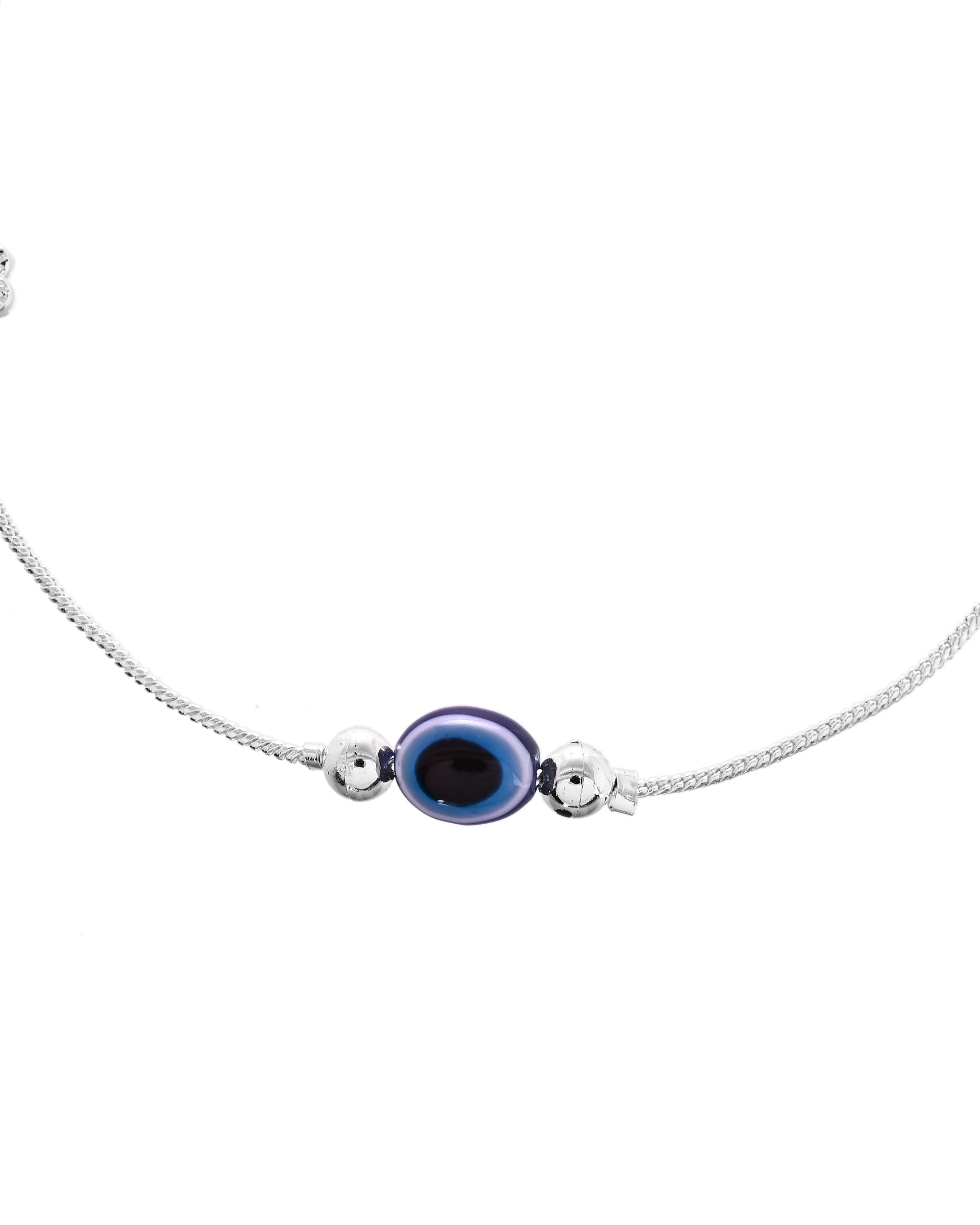 VOJ Set of 2 Silver Plated Evil Eye Bead Studded Stainless Steel Anklet | Grocsy