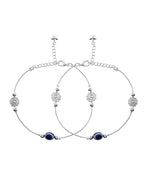 VOJ Set of 2 Silver Plated Evil Eye Bead Studded Stainless Steel Anklet | Grocsy