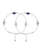 VOJ Set of 2 Silver Plated Evil Eye Bead Studded Stainless Steel Anklet | Grocsy
