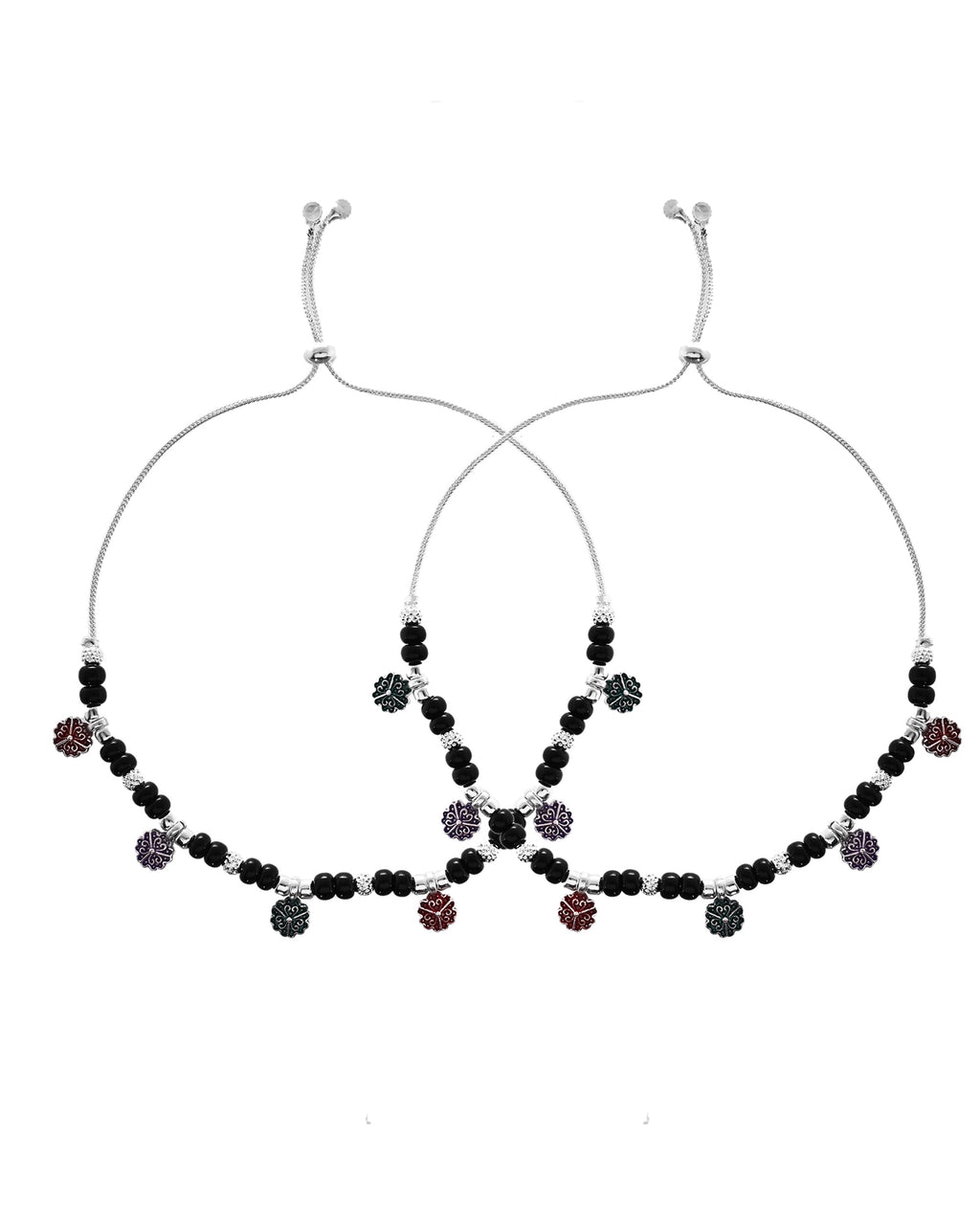 VOJ Set of 2 Stainless Steel Artificial Beads Anklet | Grocsy