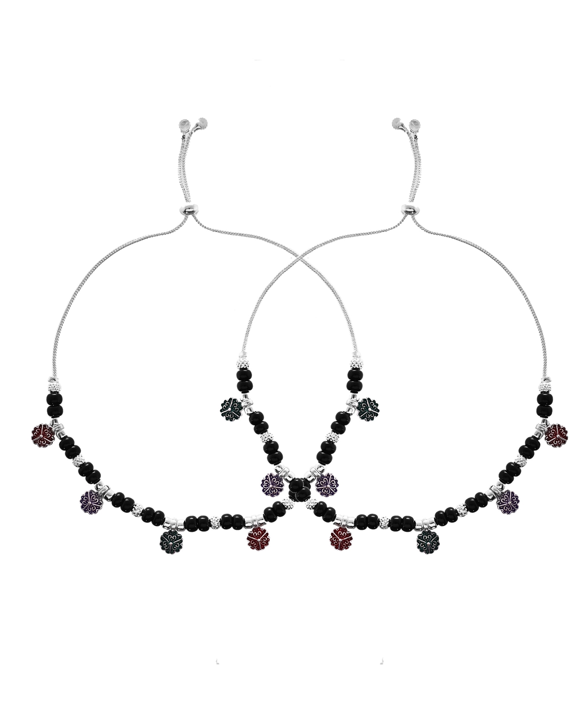 VOJ Set of 2 Stainless Steel Artificial Beads Anklet | Grocsy