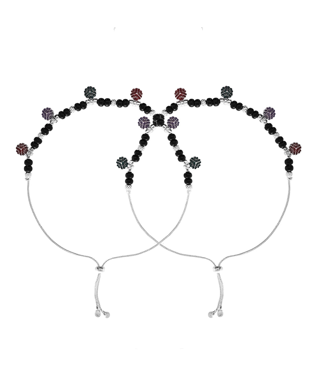 VOJ Set of 2 Stainless Steel Artificial Beads Anklet | Grocsy