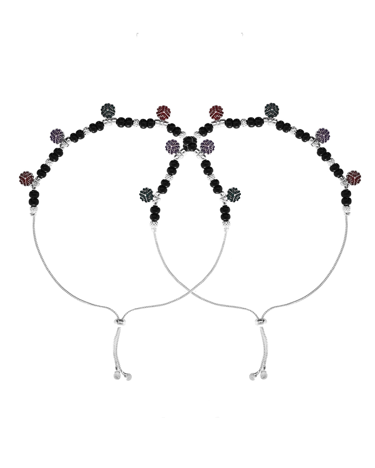 VOJ Set of 2 Stainless Steel Artificial Beads Anklet | Grocsy