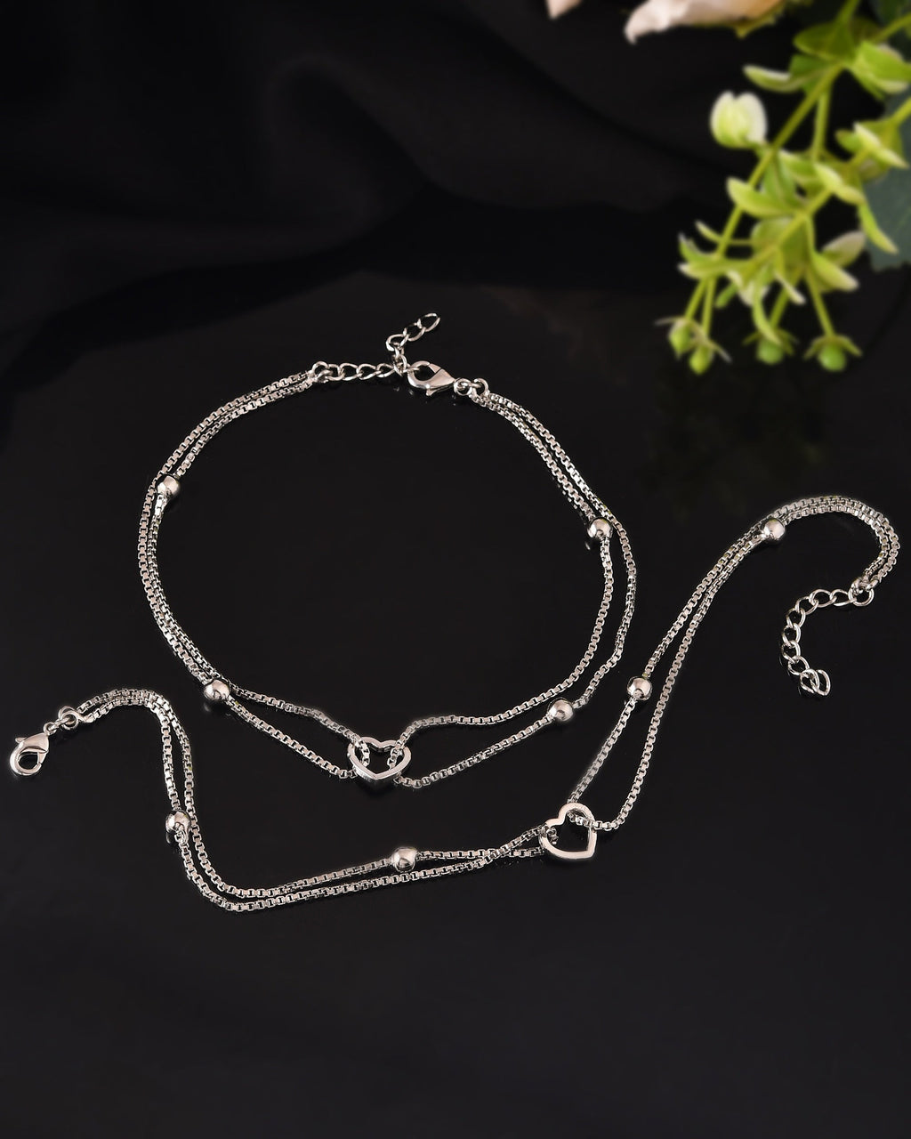 VOJ Set of 2 Stainless Steel Handcrafted Anklet | Grocsy