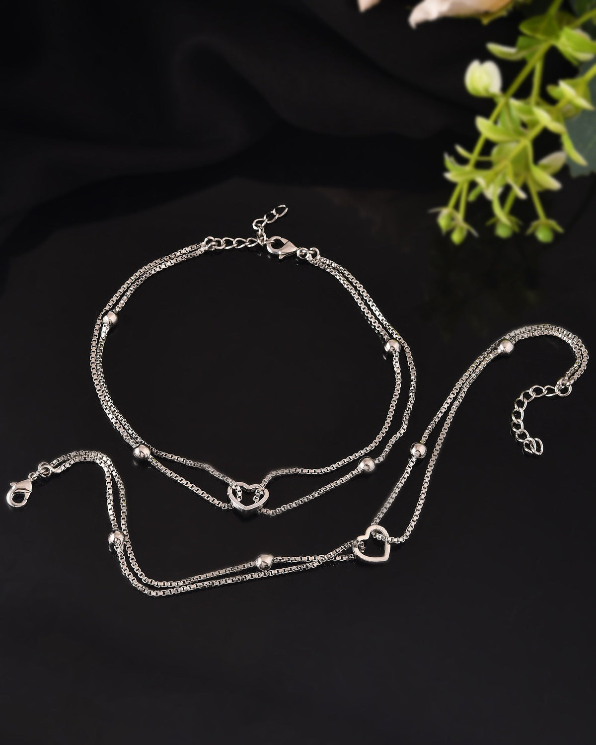 VOJ Set of 2 Stainless Steel Handcrafted Anklet | Grocsy