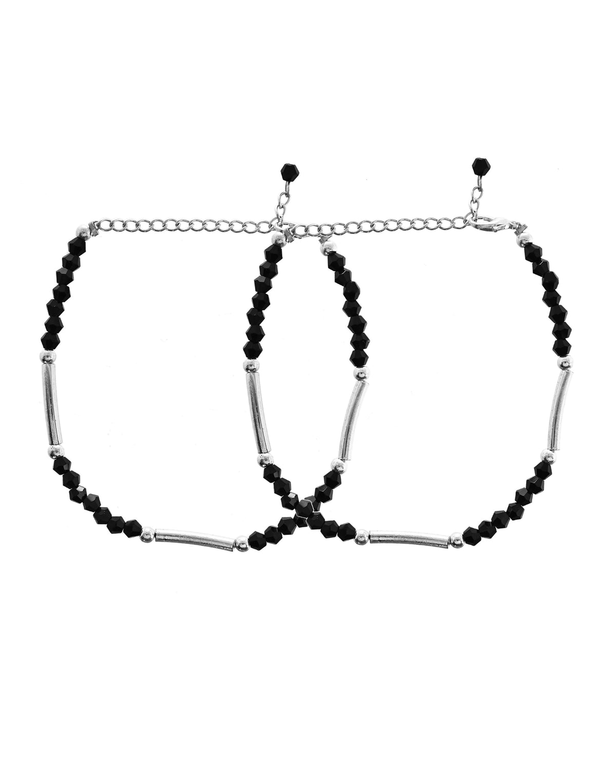 VOJ Set of 2 Black Artificial Beads Studded Anklet | Grocsy