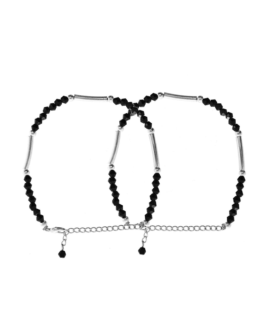 VOJ Set of 2 Black Artificial Beads Studded Anklet | Grocsy