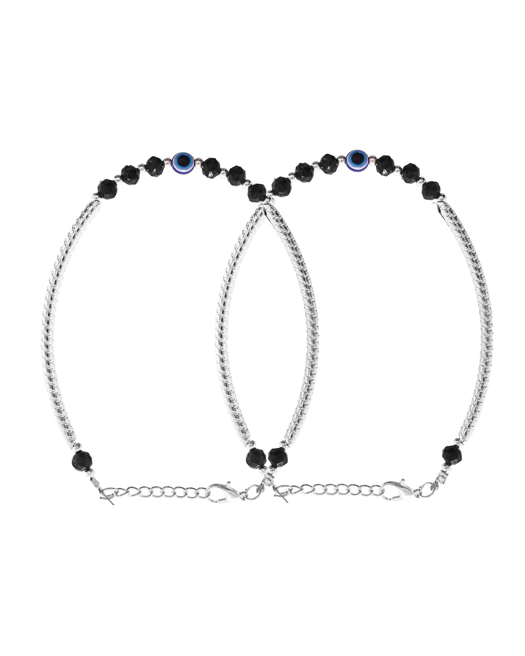 VOJ Set of 2 Evil Eye Bead Studded Stainless Steel Anklet | Grocsy