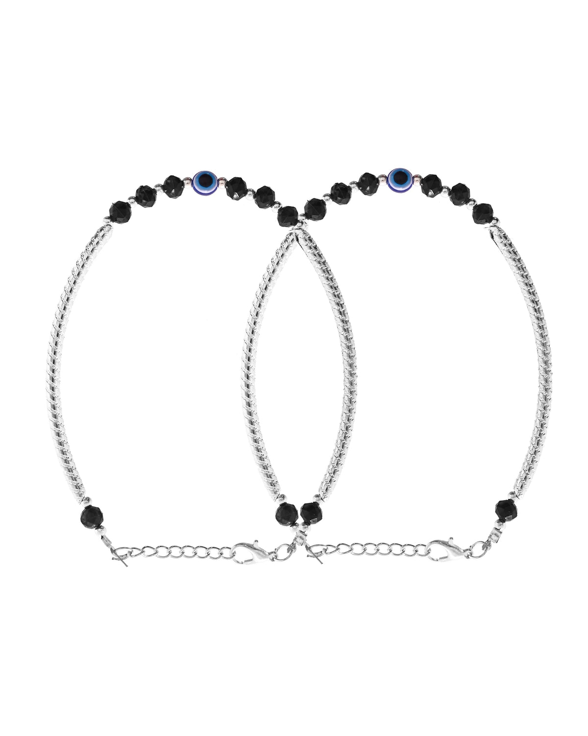 VOJ Set of 2 Evil Eye Bead Studded Stainless Steel Anklet | Grocsy