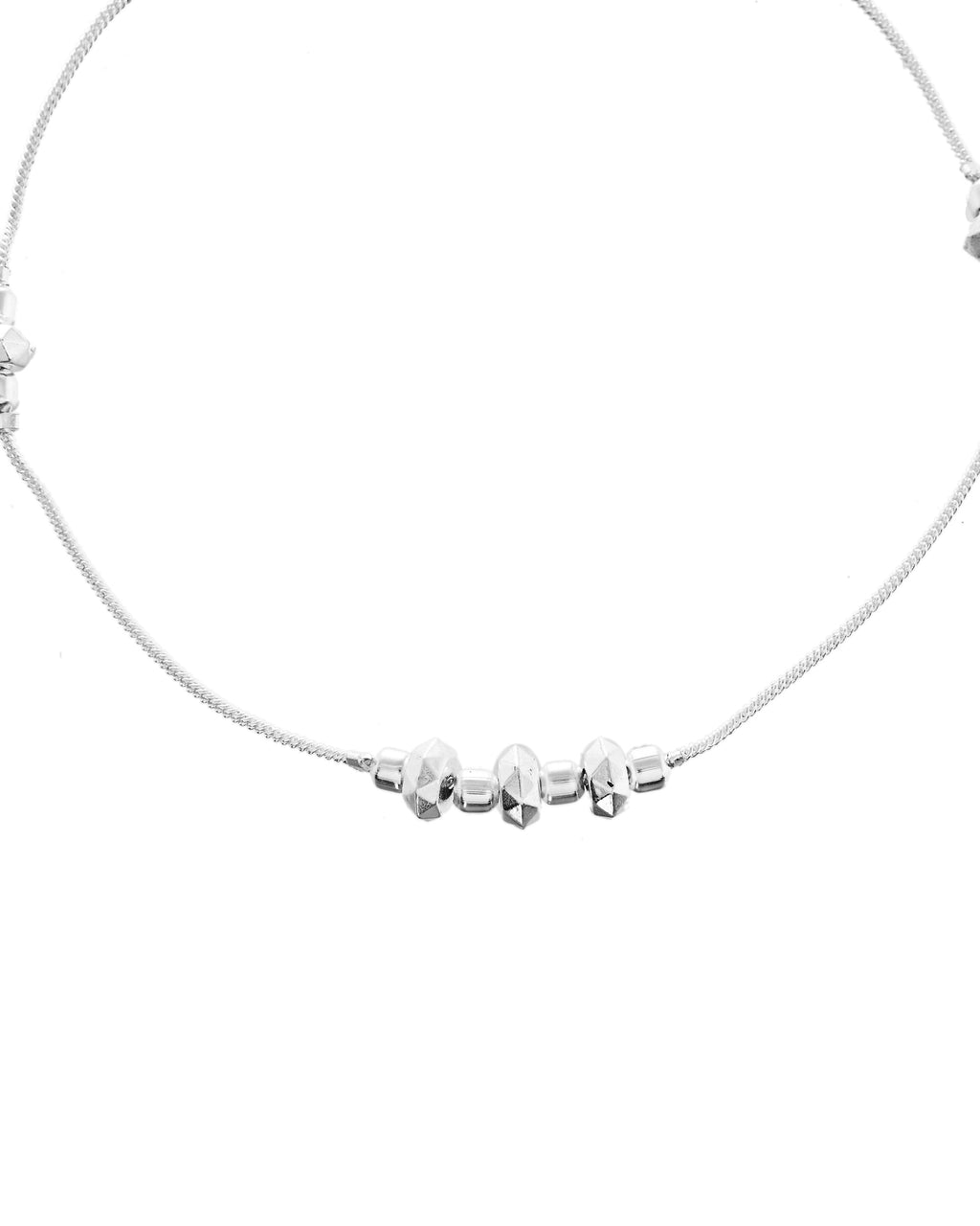 VOJ Set of 2 Silver Tone Handcrafted Stainless Steel Anklet | Grocsy