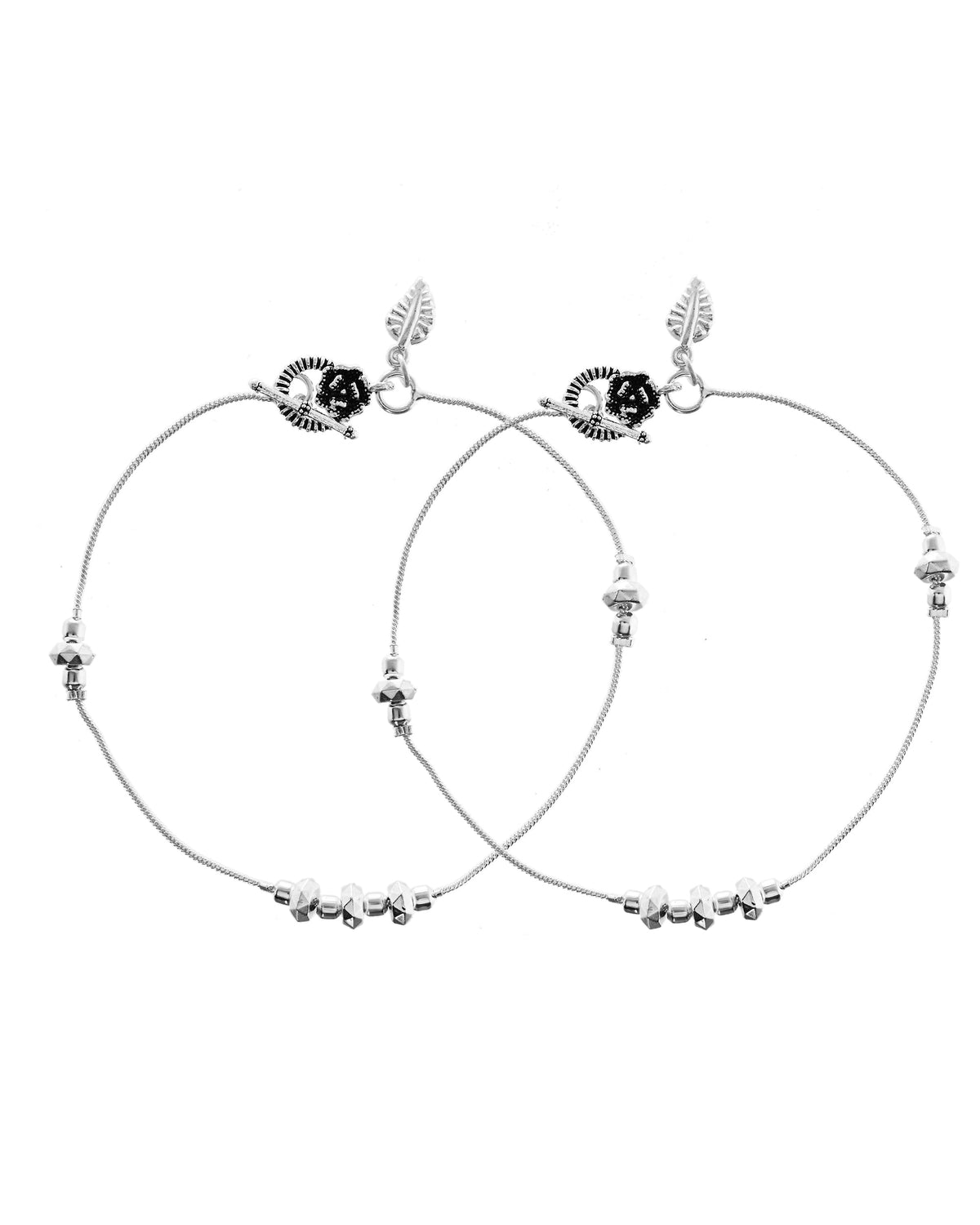 VOJ Set of 2 Silver Tone Handcrafted Stainless Steel Anklet | Grocsy