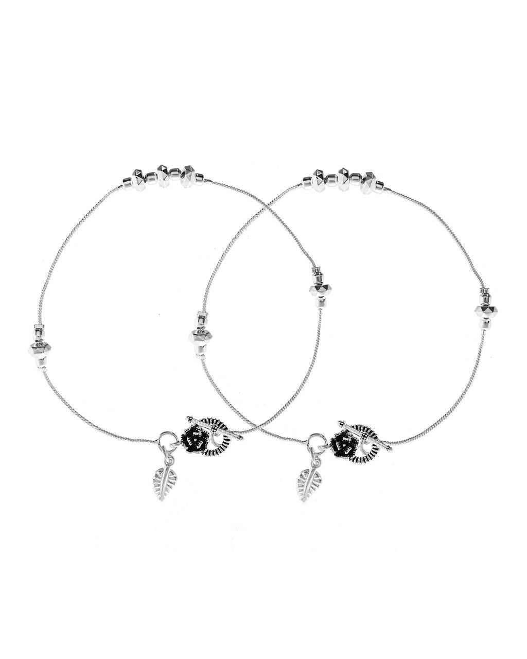VOJ Set of 2 Silver Tone Handcrafted Stainless Steel Anklet | Grocsy
