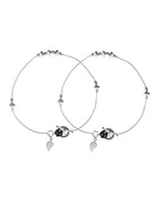 VOJ Set of 2 Silver Tone Handcrafted Stainless Steel Anklet | Grocsy