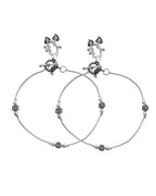 VOJ Set of 2 Silver Toned Floral Handcrafted Stainless Steel Anklet | Grocsy