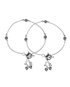 VOJ Set of 2 Silver Toned Floral Handcrafted Stainless Steel Anklet | Grocsy