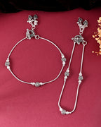 VOJ Set of 2 Silver Toned Floral Handcrafted Stainless Steel Anklet | Grocsy