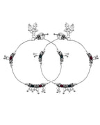 VOJ Set of 2 Silver Toned Meenakari Designed Stainless Steel Anklet | Grocsy