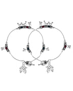 VOJ Set of 2 Silver Toned Meenakari Designed Stainless Steel Anklet | Grocsy