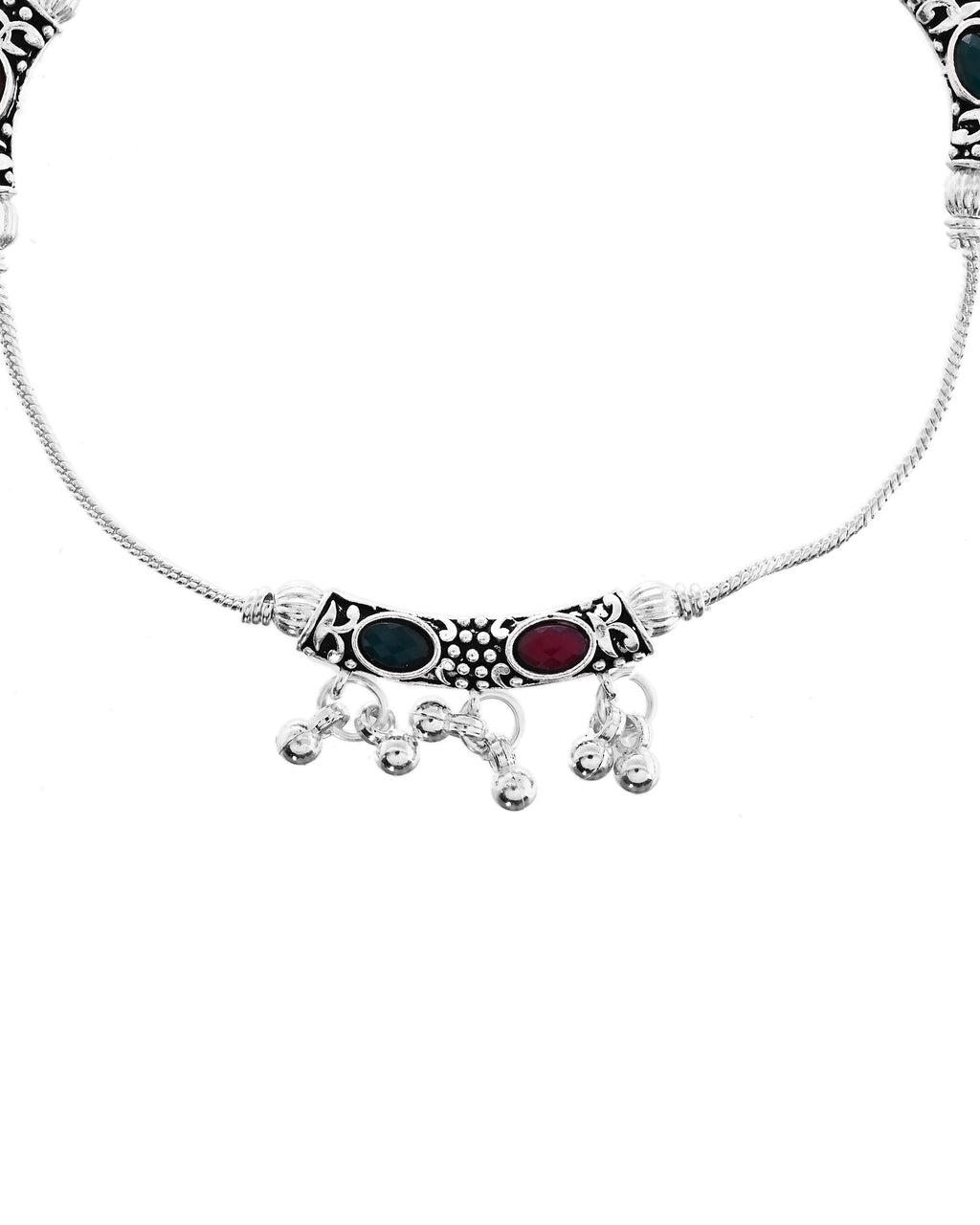 VOJ Set of 2 Silver Toned Meenakari Designed Stainless Steel Anklet | Grocsy