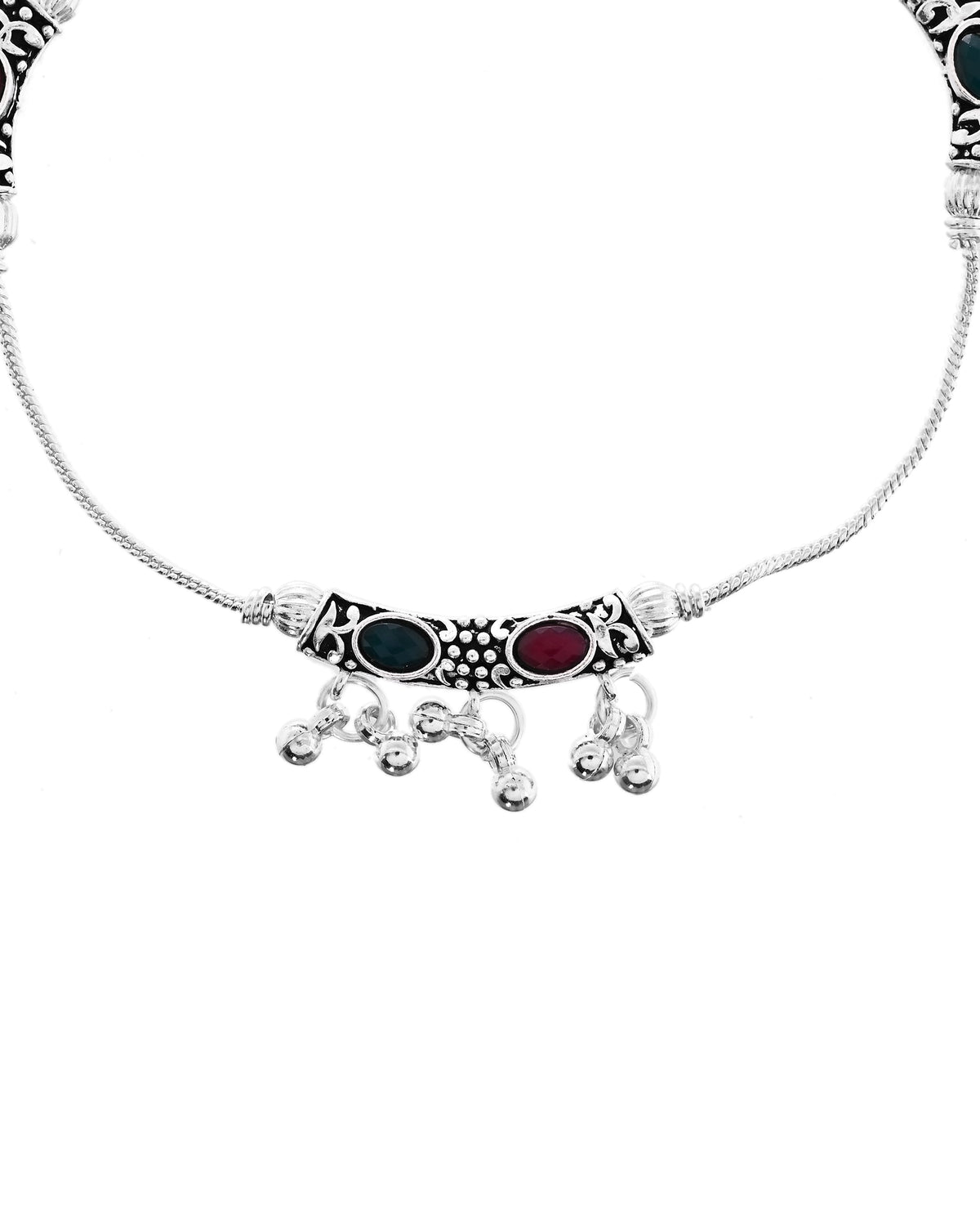VOJ Set of 2 Silver Toned Meenakari Designed Stainless Steel Anklet | Grocsy