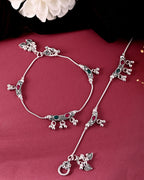 VOJ Set of 2 Silver Toned Meenakari Designed Stainless Steel Anklet | Grocsy