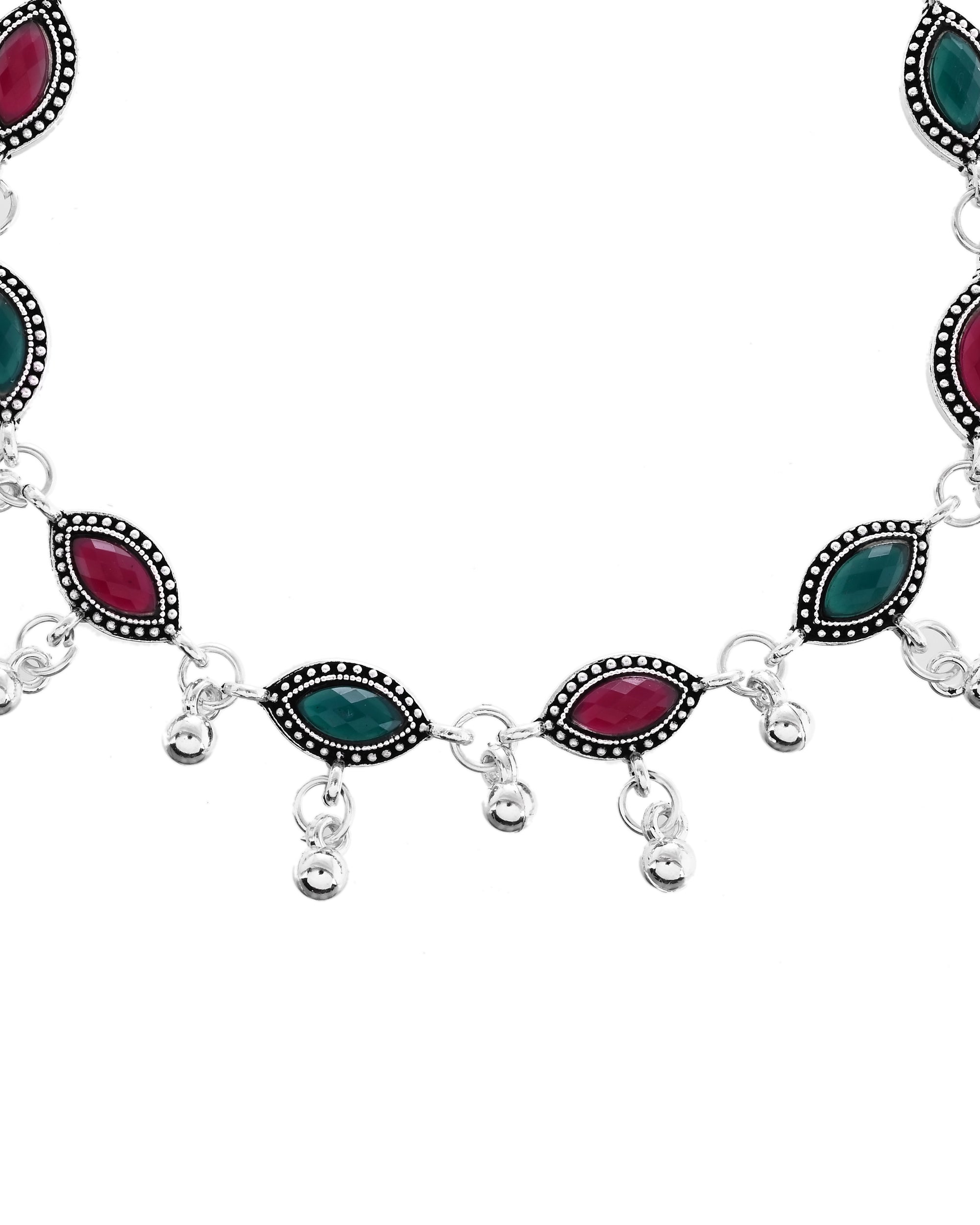 VOJ Set of 2 Stone Studded Designer Anklet | Grocsy