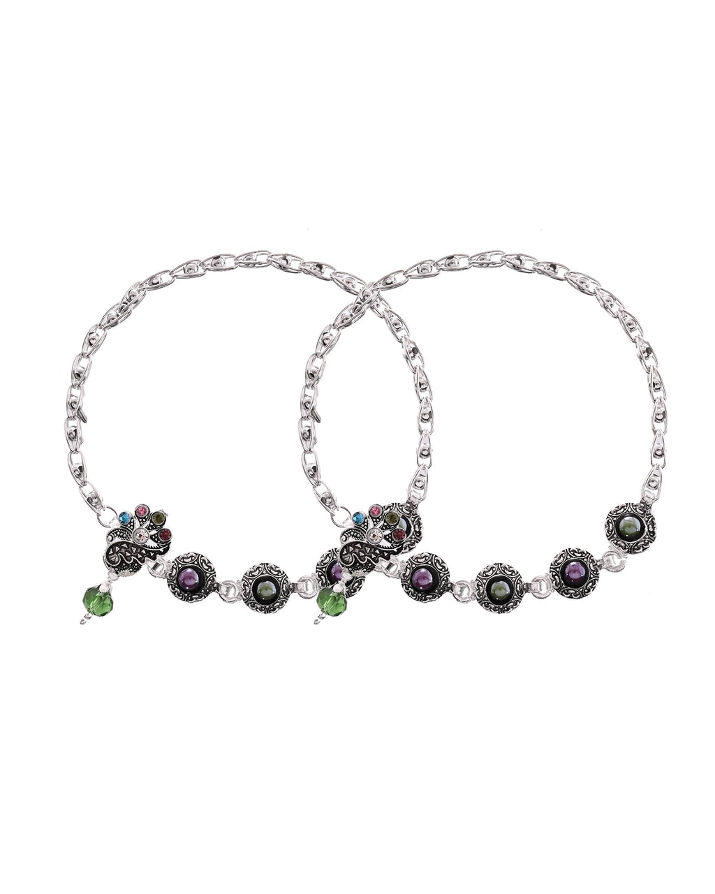 VOJ Set of 2 Handcrafted Stone Studded oxidized Anklet | Grocsy