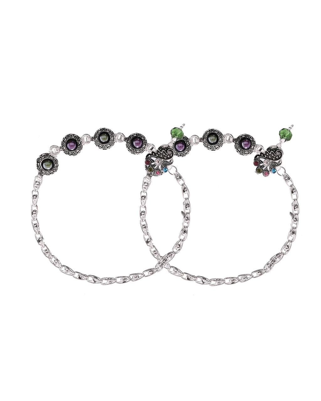 VOJ Set of 2 Handcrafted Stone Studded oxidized Anklet | Grocsy