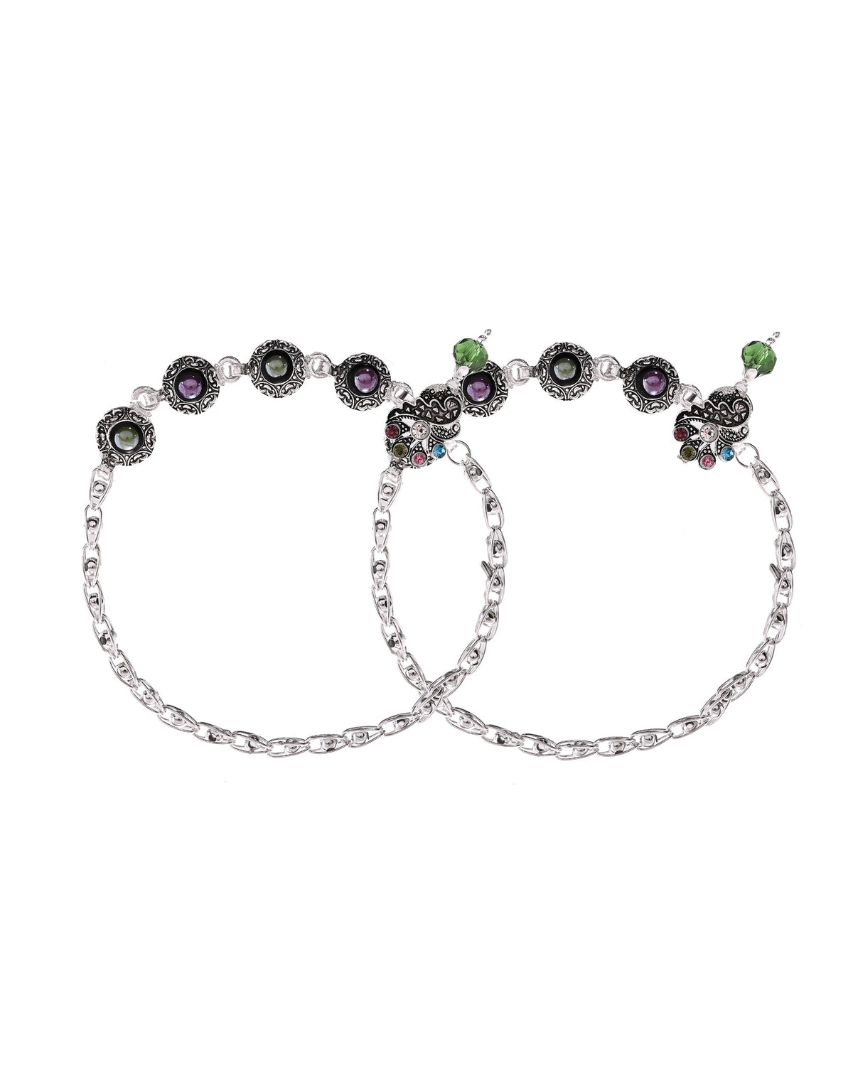 VOJ Set of 2 Handcrafted Stone Studded oxidized Anklet | Grocsy