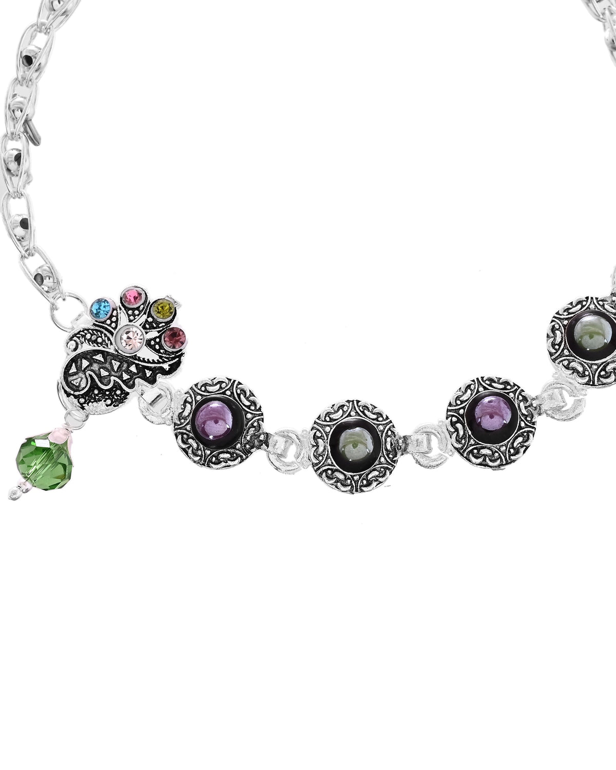 VOJ Set of 2 Handcrafted Stone Studded oxidized Anklet | Grocsy