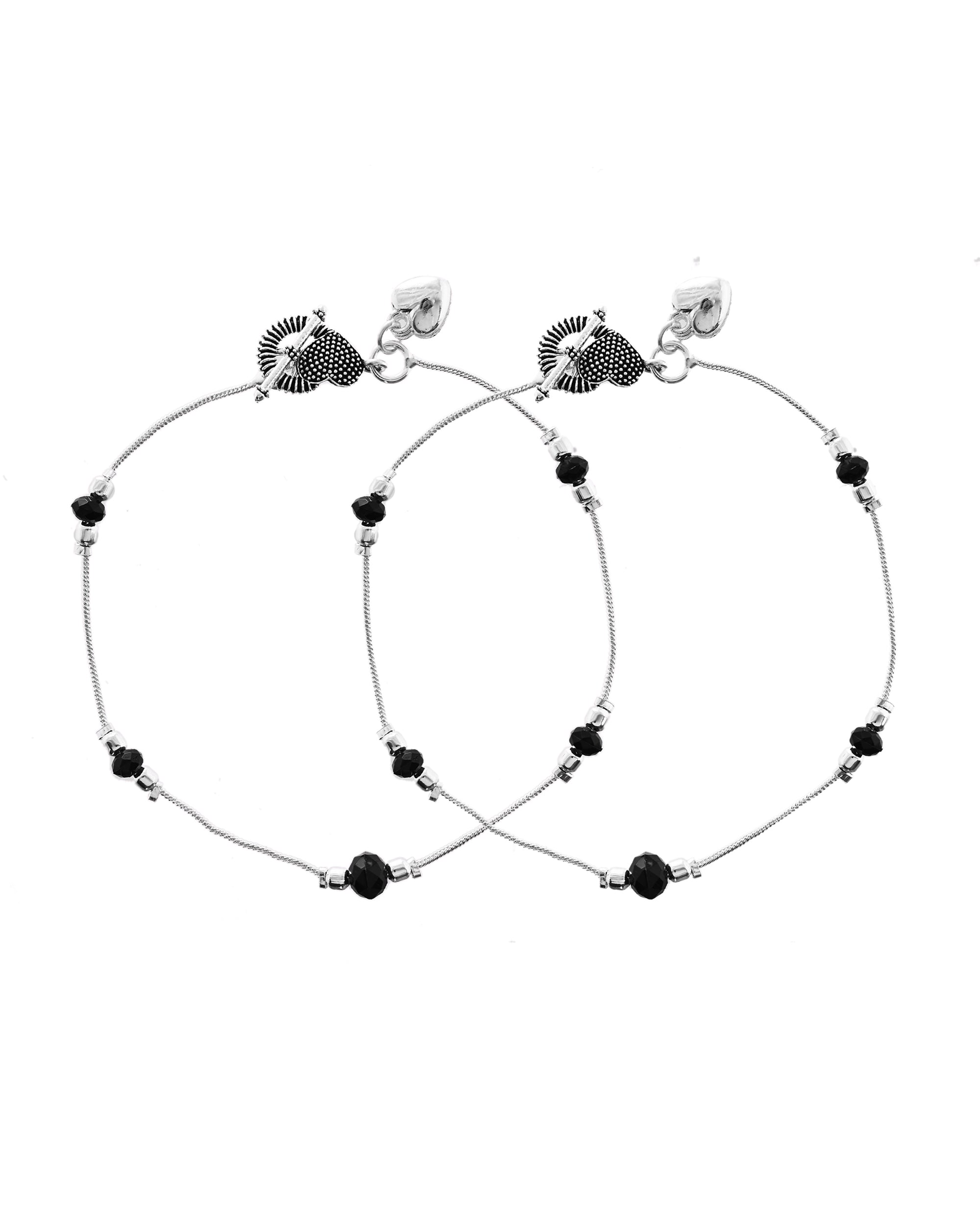 VOJ Set of 2 Black Beads Studded Designer Anklet | Grocsy