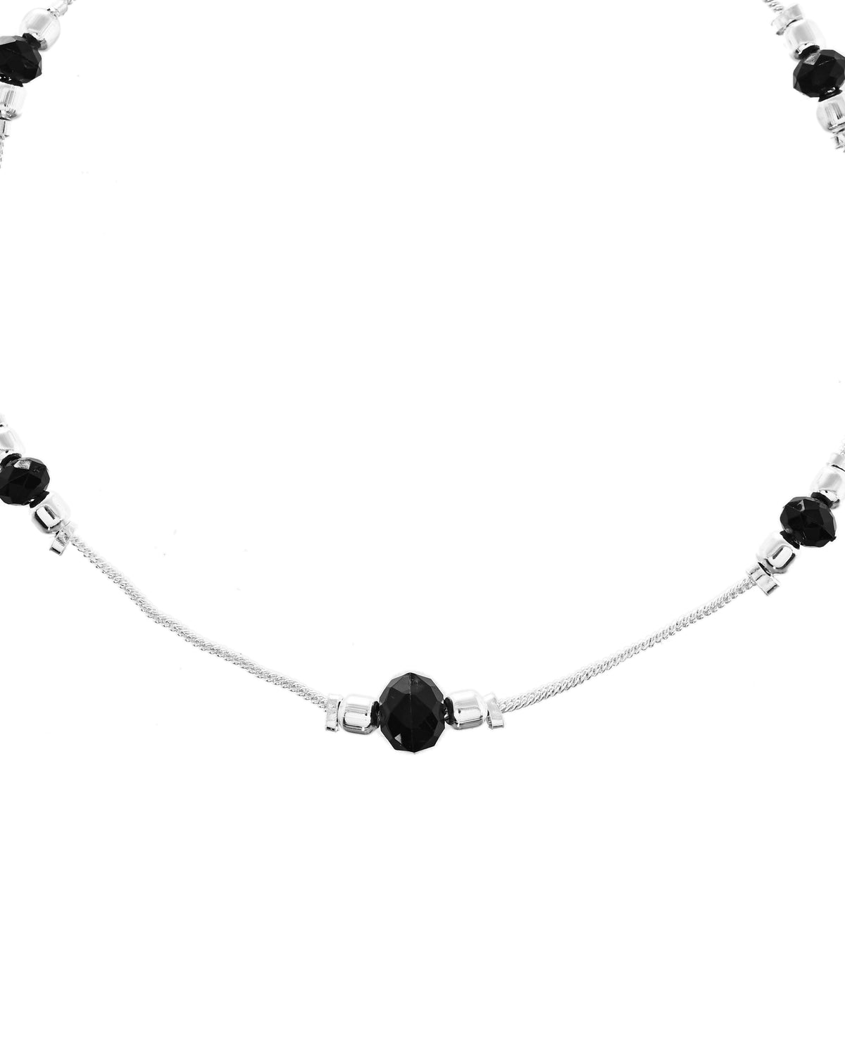 VOJ Set of 2 Black Beads Studded Designer Anklet | Grocsy