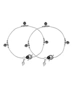 VOJ Set of 2 Silver Plated Leaf Designed Anklet | Grocsy
