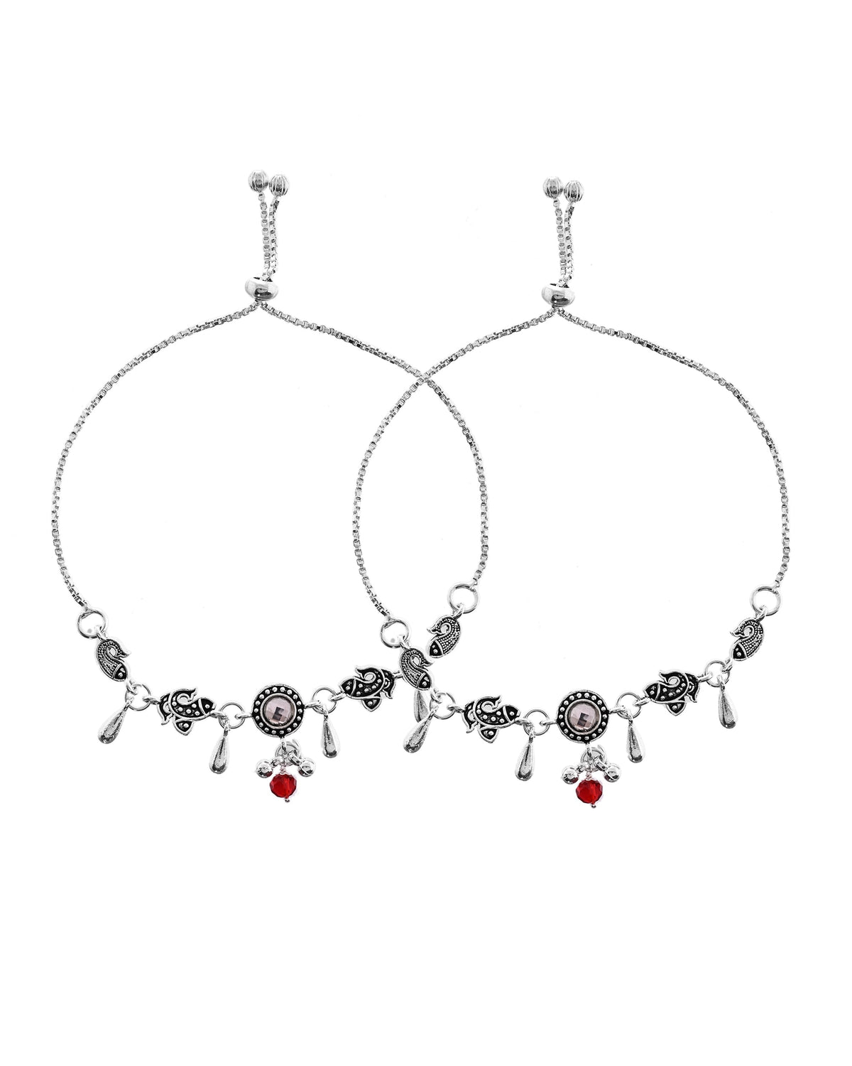 VOJ Set of 2 Silver Toned Fish Designed Anklet | Grocsy