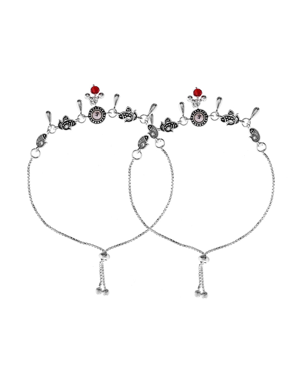 VOJ Set of 2 Silver Toned Fish Designed Anklet | Grocsy
