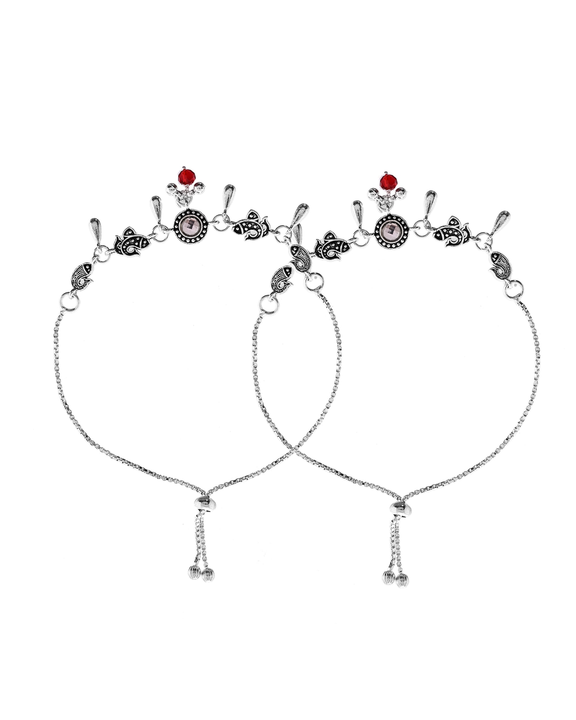 VOJ Set of 2 Silver Toned Fish Designed Anklet | Grocsy