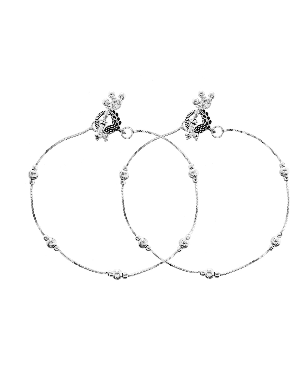 VOJ Set of 2 Silver Toned Handcrafted Designer Anklet | Grocsy