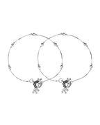 VOJ Set of 2 Silver Toned Handcrafted Designer Anklet | Grocsy