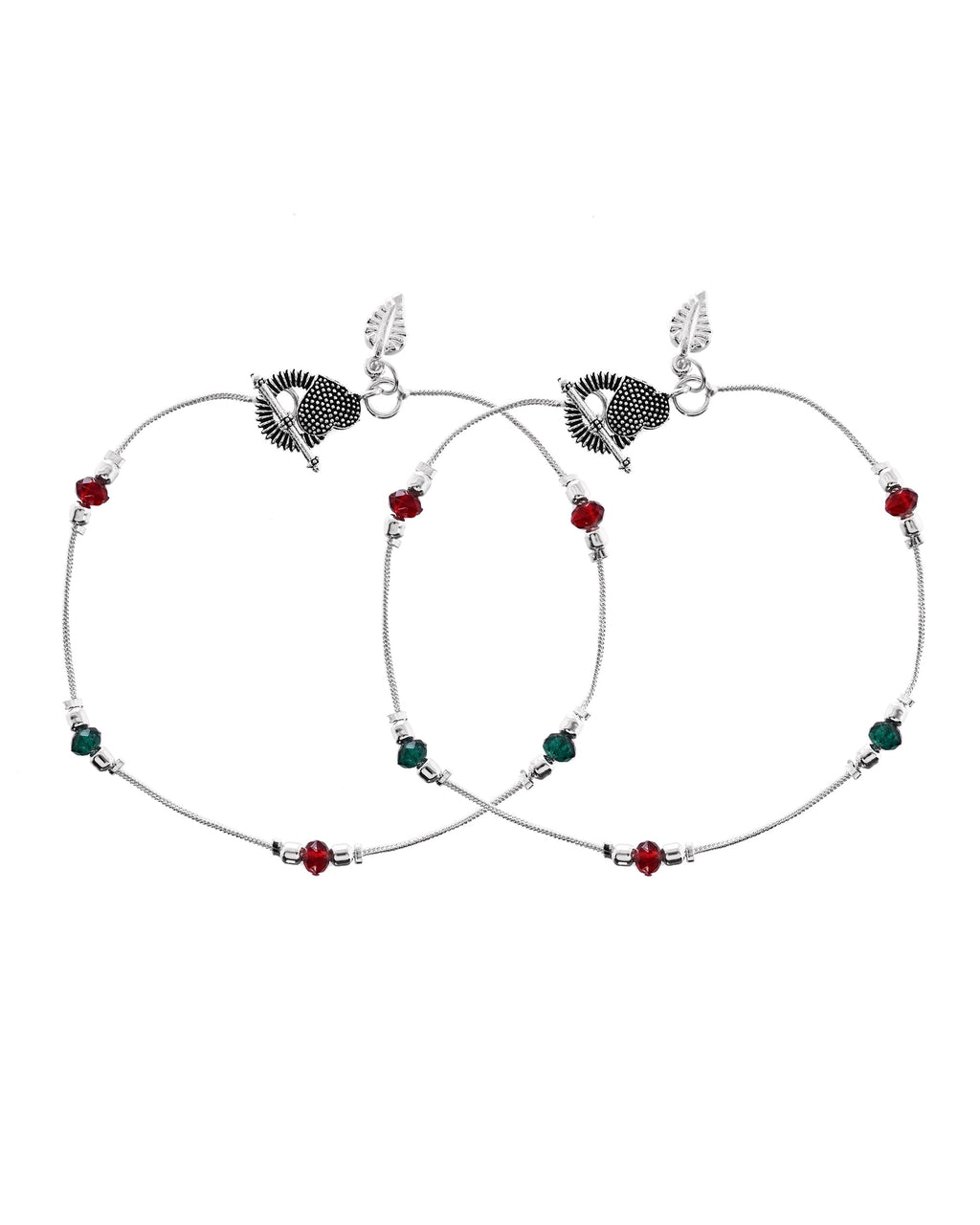 VOJ Set of 2 Silver Toned Handcrafted Artificial Beads Designer Anklet | Grocsy